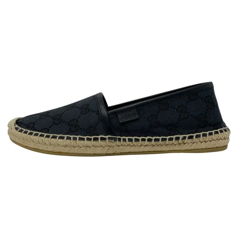 Gucci GG Supreme Monogram Canvas Espadrille Flats Black Size 37